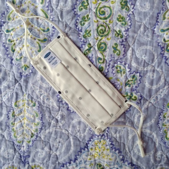 Cotton reusable adult face mask white and navy polka dots - Picture 2 of 2